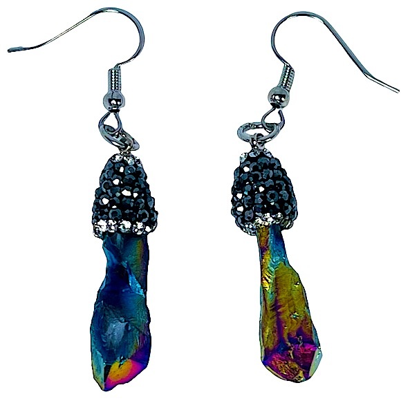 Iridescent Stone Pendants With Rhinestones earrings  NEW - Picture 4 of 6